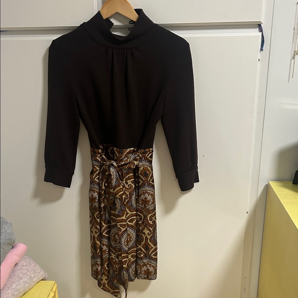 Vintage 60s Mod Milly Brown and Paisley Silk and Wool Dress Size 6